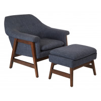 OSP Home Furnishings FTNAS-M19 Flynton Chair & Ottoman in Navy Fabric with Medium Espresso Frame